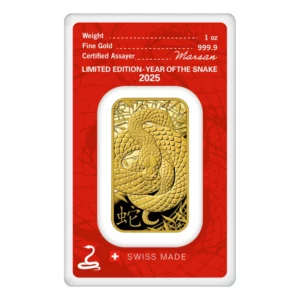 2025 瑞士賀利氏蛇年金條 1 盎司 - 檢驗卡裝